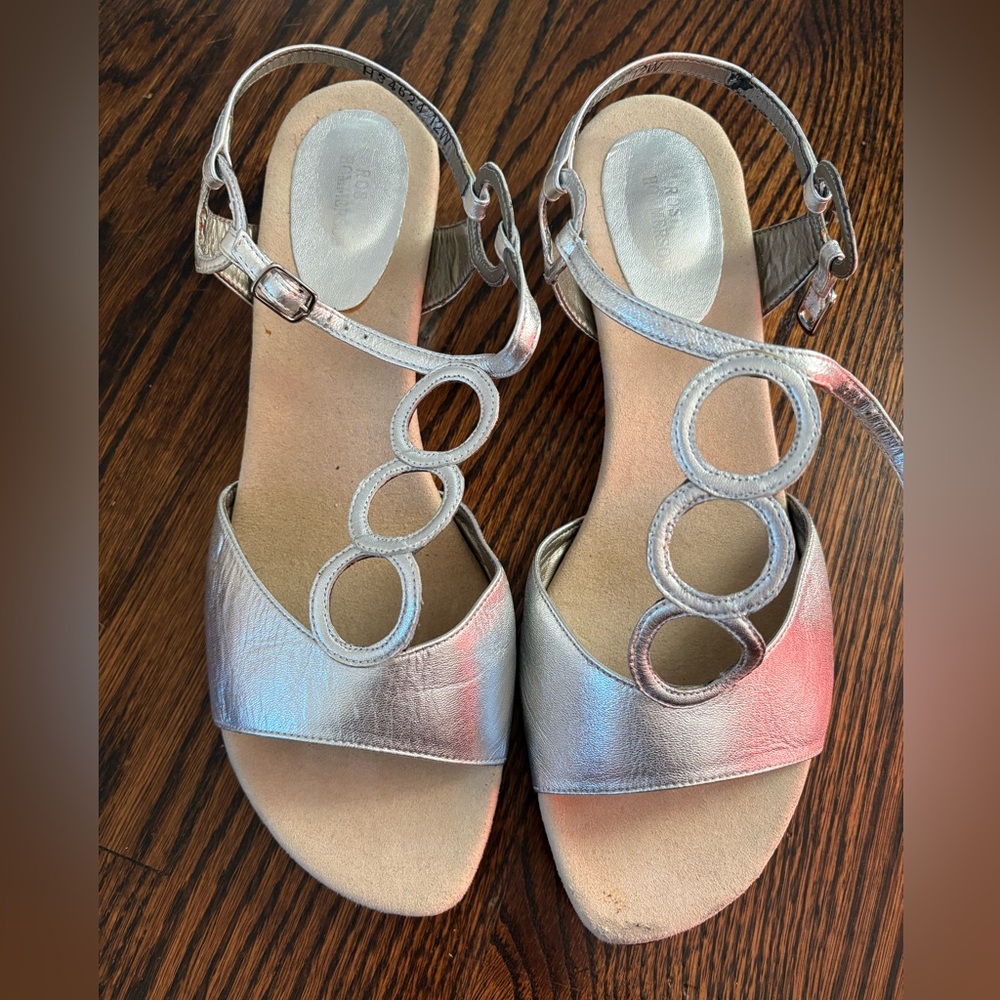 Ros Hommerson Olympia Silver Sandals with Kitten Heels